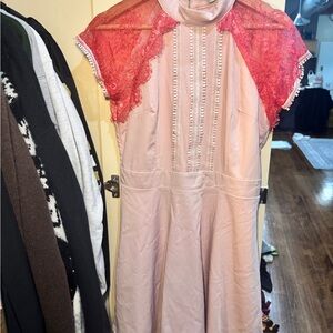 Chic Pink and Red Lace Dress